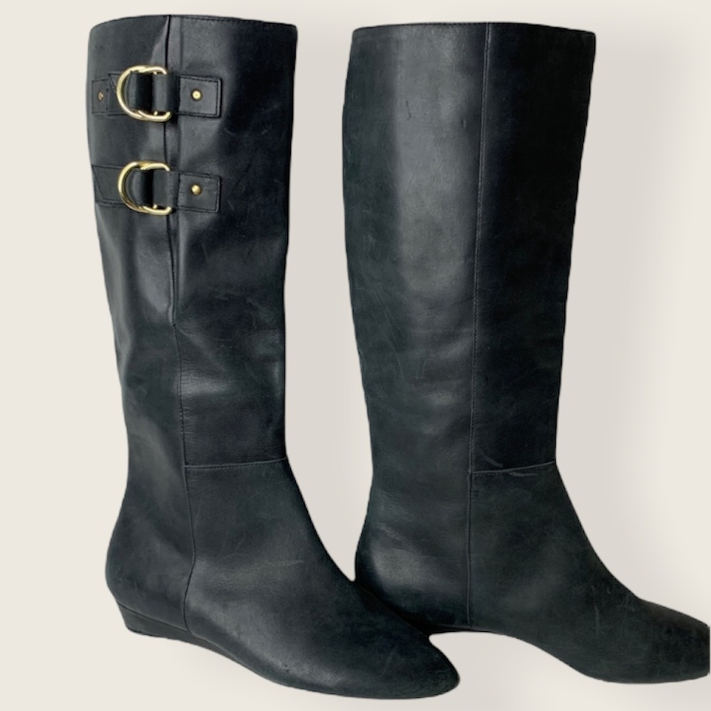 Seychelles Vintage Leather Matte Black Tall Buckle Boots